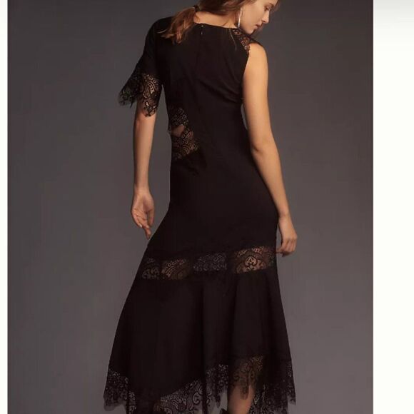 NWT Hutch Anthropologie Black Asymmetrical Lace Mix Maxi Slip L - Picture 2 of 7